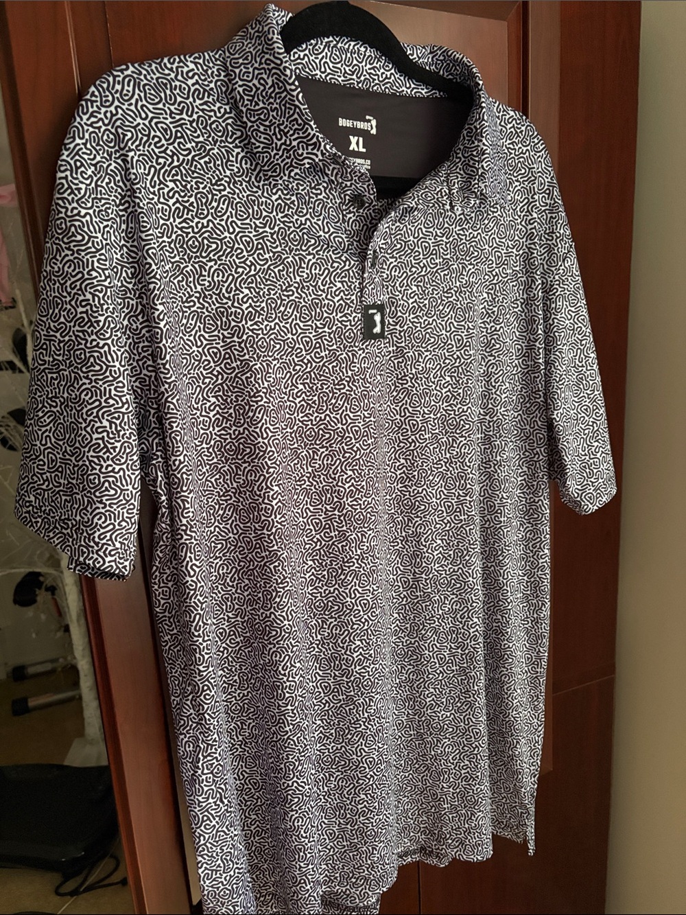 Bobby Jones Black & White Abstract Print Polo Shirt - XL